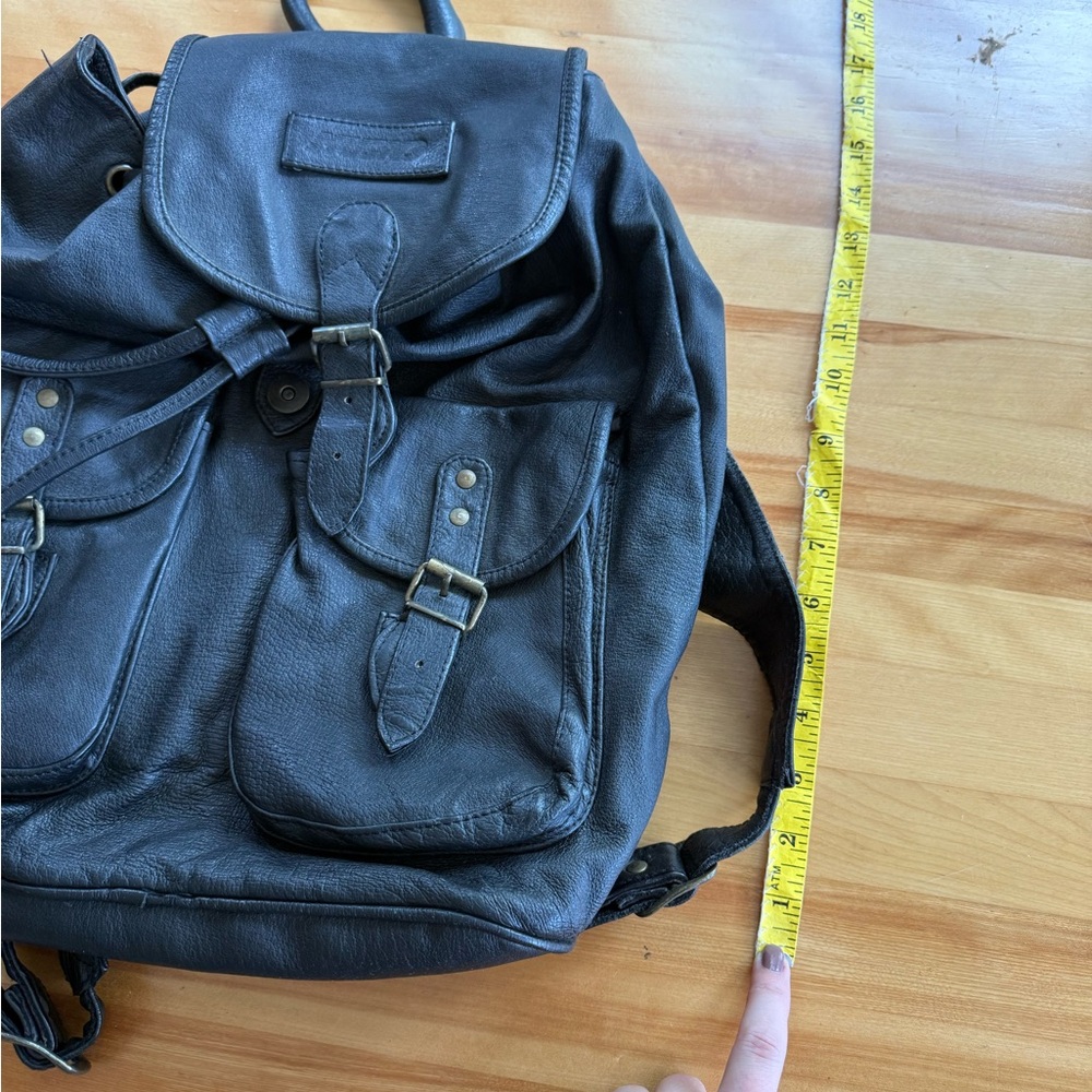 90s Black Leather Drawstring Backpack - Picture 8 of 8